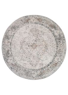Valley Rond Tapis Poil Court Vintage Beige Gris Clair 200x200cm