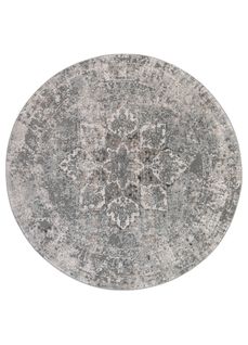 Valley Rond Tapis Poil Court Vintage Beige Gris Clair 200x200cm