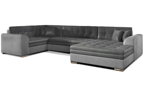 Canapé D'angle Droit Panoramique 5 Places Dalia U Convertible Tissu Bi Color - Gris Clair