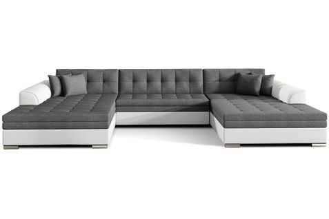 Canapé D'angle Panoramique 5 Places Rima Convertible En Simili Et Tissu - Blanc/gris Clair