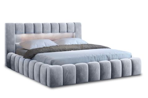 Cadre De Lit Kenza Avec Coffre Et Éclairage LED En Velours - Gris Clair