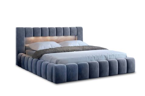 Cadre De Lit Kenza Avec Coffre Et Éclairage LED En Velours - Ris Anthracite