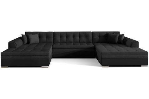 Canapé D'angle Panoramique 5 Places Rima Convertible En Simili Et Tissu - Noir