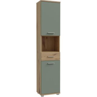 Colonne De Salle De Bain - Chene Artisan / Vert Sauge - 2 Portes - 40,2 X 28,9 X 183,6 Cm