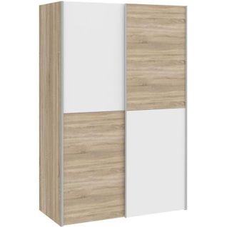 Armoire 2 Portes Coulissantes - Blanc Mat Et Décor Chêne - L120 X P61,2 X H190,5 Cm