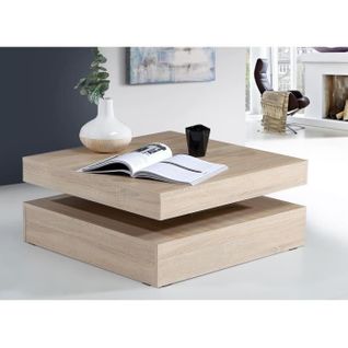 Table Basse Plateau Rotatif - Carré - Chêne - 78 X 78 X 36 Cm - Coffee