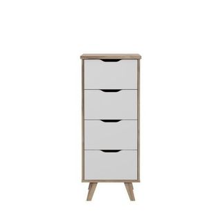 Chiffonnier 4 Tiroirs - En Panneaux De Particules - Décor Chene Et Blanc - L 45xp 42xh 108 Cm