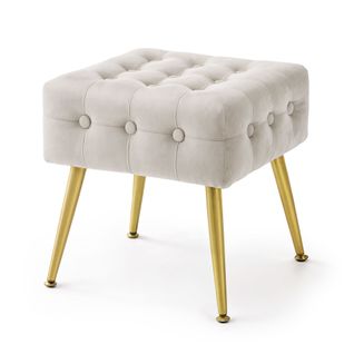Tabouret Rembourré En Velours 40 Cm Quadra Beige