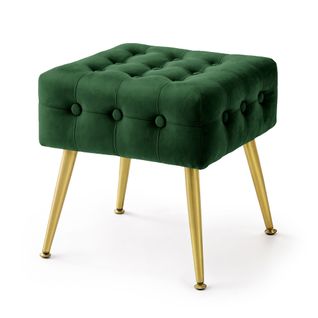 Tabouret Rembourré En Velours 40 Cm Quadra Vert Bouteille