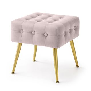 Tabouret Rembourré En Velours 40 Cm Quadra Rose Poudré