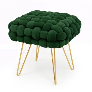 Tabouret En Velours Tressé Rembourré 38 Cm Dotty Vert Bouteille