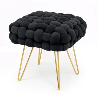 Tabouret En Velours Tressé Rembourré 38 Cm Dotty Noir