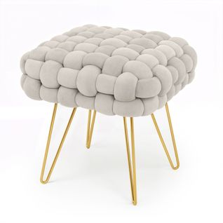 Tabouret En Velours Tressé Rembourré 38 Cm Dotty Crème