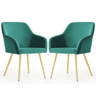 Lot De 2 Chaises En Velours Lisses Estelle Vert Bouteille Pieds Dorés