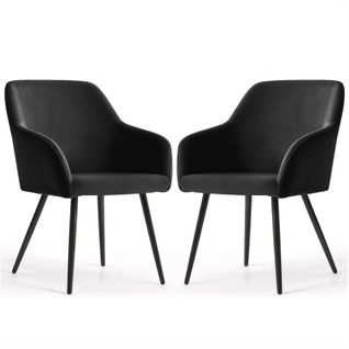Lot De 2 Chaises En Velours Lisses Estelle Noir Pieds Noirs