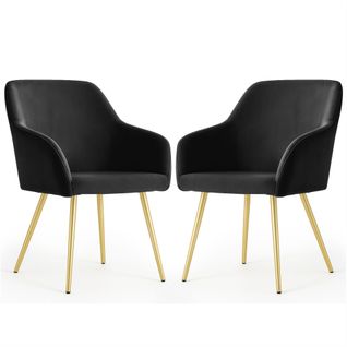 Lot De 2 Chaises En Velours Lisses Estelle Noir Pieds Dorés