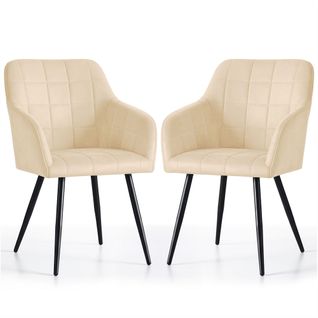 Lot De 2 Chaises Rembourrées à Surpiqûres Carrées Luxano Beige Pieds Noirs