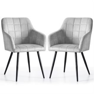 Lot De 2 Chaises Rembourrées à Surpiqûres Carrées Luxano Gris Pieds Noirs