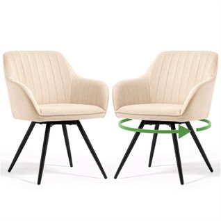 Lot De 2 Chaises Pivotantes En Velours à Surpiqûres Turno Beige Pieds Noirs