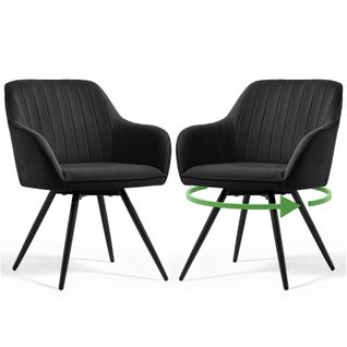Lot De 2 Chaises Pivotantes En Velours à Surpiqûres Turno Noir Pieds Noirs