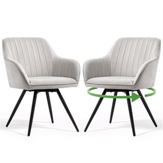 Lot De 2 Chaises Pivotantes En Velours à Surpiqûres Turno Gris Pieds Noirs