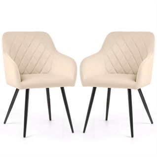 Lot De 2 Chaises En Velours Matelassées En Losanges Velto Beige Pieds Noirs