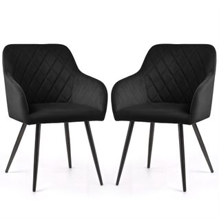 Lot De 2 Chaises En Velours Matelassées En Losanges Velto Noir Pieds Noirs