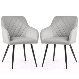 Lot De 2 Chaises En Velours Matelassées En Losanges Velto Gris Pieds Noirs