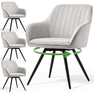 Lot De 4 Chaises Pivotantes En Velours à Surpiqûres Turno Gris Pieds Noirs