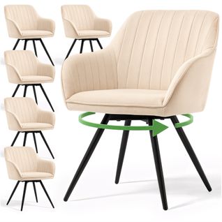 Lot De 6 Chaises Pivotantes En Velours à Surpiqûres Turno Beige Pieds Noirs