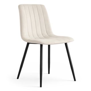 Chaise En Velours Matelassée Livo Beige Pieds Noirs