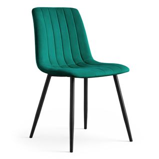 Chaise En Velours Matelassée Livo Vert Bouteille Pieds Noirs