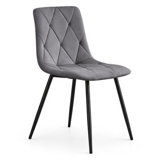 Chaise En Velours Matelassée Milo Graphite Foncé Pieds Noirs