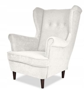 Fauteuil Scandinave à Oreilles Ari, Finition Blanc Vieilli Patiné (autres Coloris)