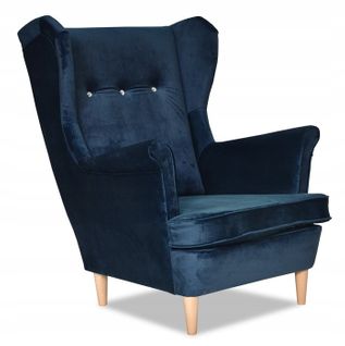 Fauteuil à Oreilles Ari, Style Scandinave, Velours Hydrofuge Indigo