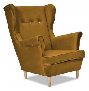 Fauteuil à Oreilles Ari — Style Scandinave, Velours Moutarde Doré