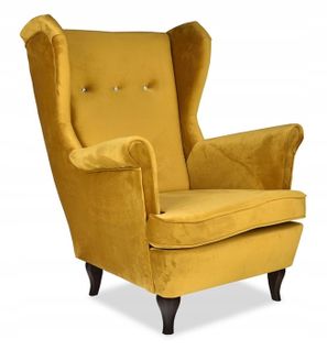 Fauteuil à Oreilles Scandinave Ari, En Velours Moutarde Doré