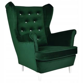 Diana — Fauteuil Scandinave à Oreilles En Velours, Vert Bouteille