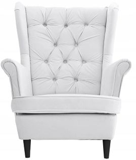 Fauteuil Scandinave à Oreilles Gaja — Famil Meble, Au Capitonnage Profond, Blanc Cassé