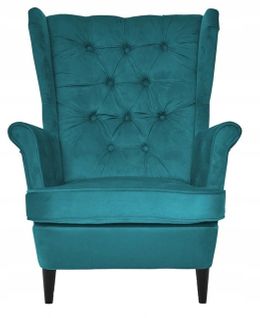 Fauteuil à Oreilles Scandinave Gaja, Velours Turquoise/bleu