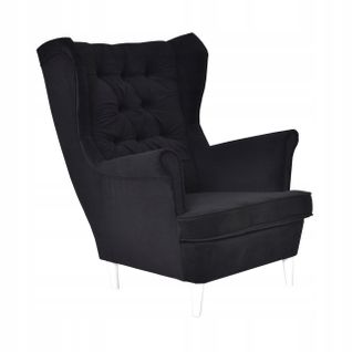 Fauteuil à Oreilles Scandinave Gaja, Velours Noir Hydrofuge
