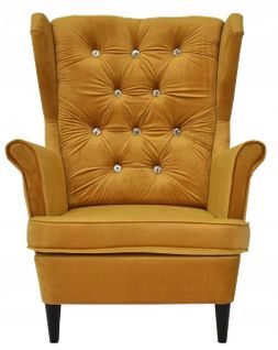 Fauteuil à Oreilles Scandinave Gaja, En Velours Moutarde Doré