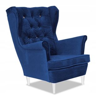 Fauteuil à Oreilles Scandinave Gaja En Velours Indigo (bleu Bleuet) Pour Salon