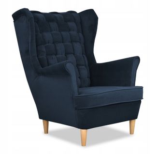 Fauteuil à Oreilles Carol — Style Scandinave, Bleu Marine/bleu Foncé