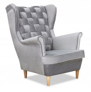 Fauteuil à Oreilles Scandinave Carol, Velours Gris Clair