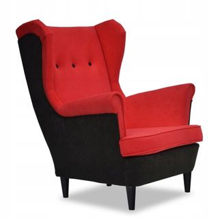 Fauteuil à Oreilles Ari Duo, Style Scandinave, Velours Rouge Et Noir — Par