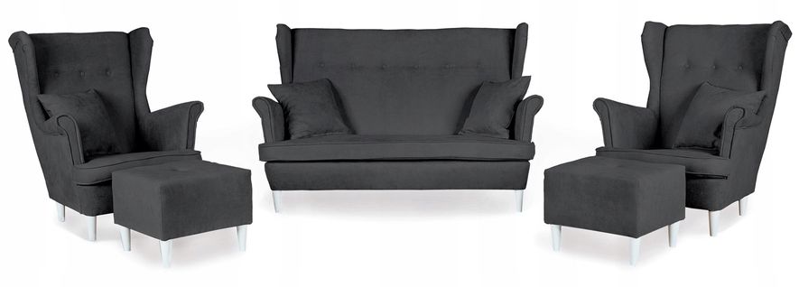 Ensemble De Salon Complet Ari — Canapé, Fauteuils à Oreilles Et Poufs