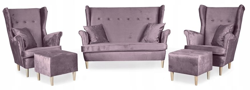 Ensemble De Salon Ari — Canapé, Fauteuils à Oreilles Et Poufs - Ensemble Complet