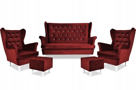 Ensemble De Salon Diana De - Canapé, Fauteuils à Oreilles Et Poufs, Complet