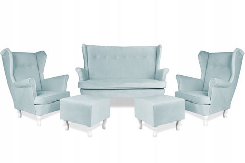 Ensemble De Salon Complet Ari — Canapé, Fauteuils à Oreilles Et Poufs